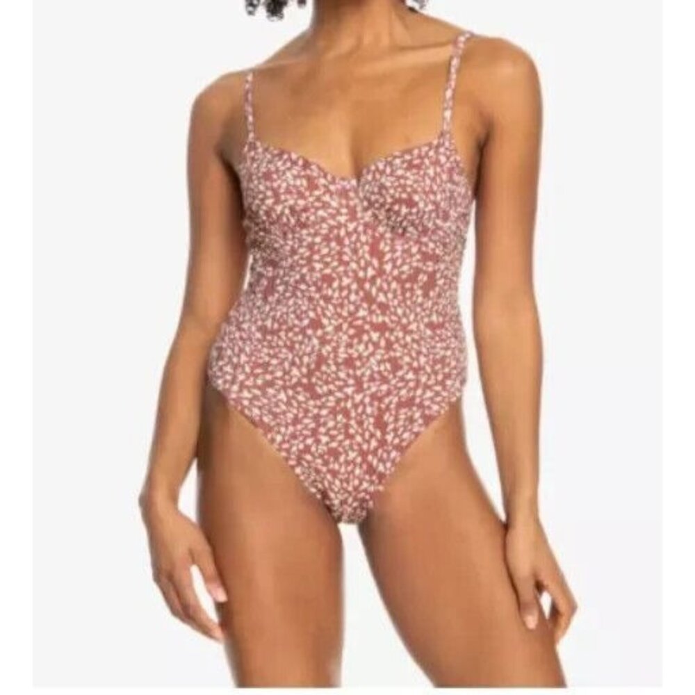 Roxy XS Love The Muse Ribbed Underwire One Piece Swimsuit Rustic Animalia NEW
